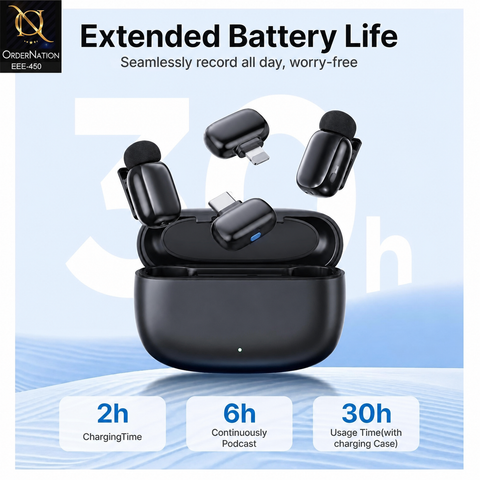 MW10 Dual Channel Wireless Microphone with Charging Case With Lightning & Type C Adapter