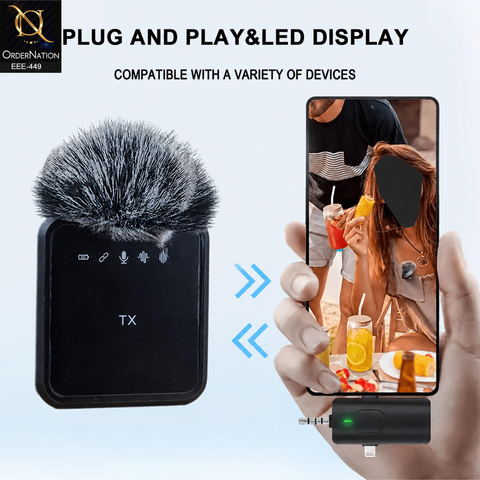 MW8 Wireless Live Microphone for Vlogging, Interviews & Content Creation With Type C & Lightning & 3.5 MM Audio Adapter