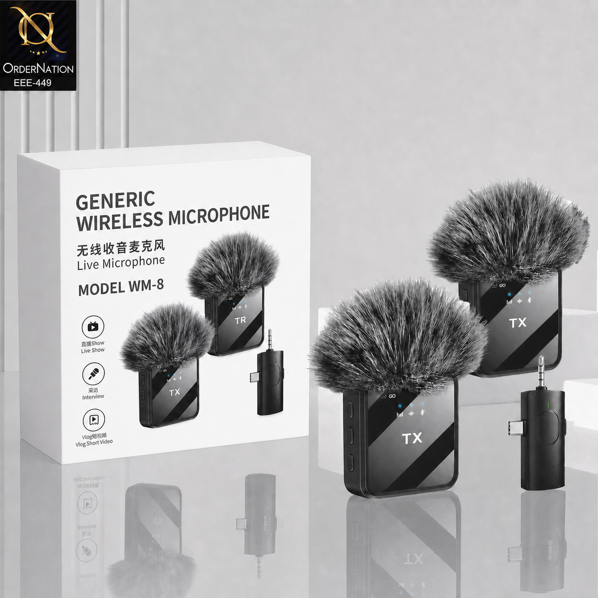 MW8 Wireless Live Microphone for Vlogging, Interviews & Content Creation With Type C & Lightning & 3.5 MM Audio Adapter