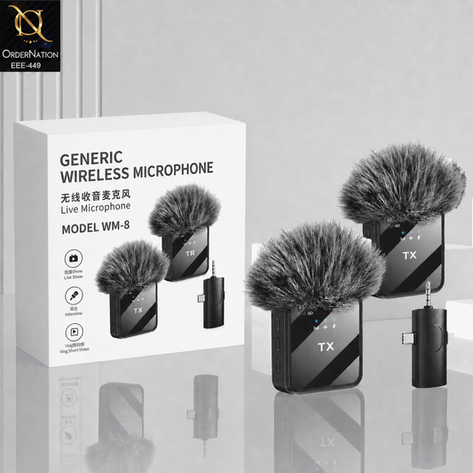 MW8 Wireless Live Microphone for Vlogging, Interviews & Content Creation With Type C & Lightning & 3.5 MM Audio Adapter