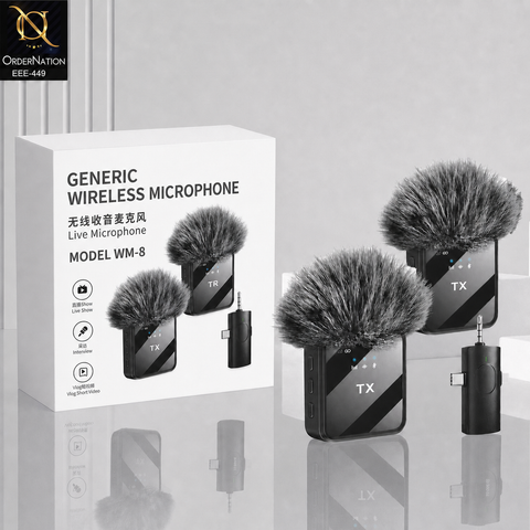MW8 Wireless Live Microphone for Vlogging, Interviews & Content Creation With Type C & Lightning & 3.5 MM Audio Adapter
