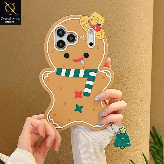 iPhone 17 Pro Max Cover - Brown - 3D Cartoon Cookie Mobile Cover with Cute Tree Keychain | Shockproof Soft Silicone Phone Case