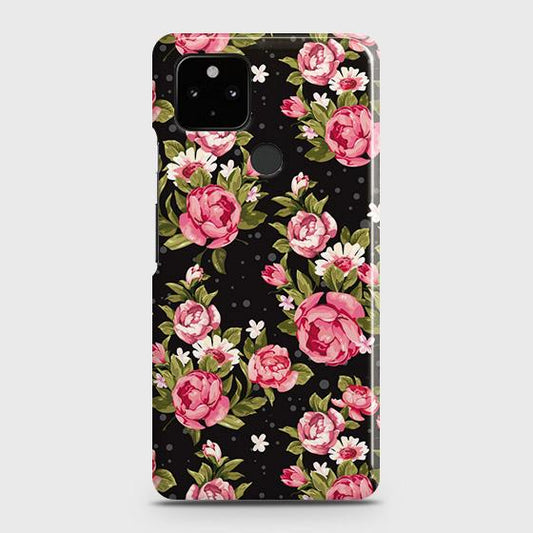 Google Pixel 5 Cover - Trendy Pink Rose Vintage Flowers Printed Hard Case with Life Time Colors Guarantee (Fast Delivery)