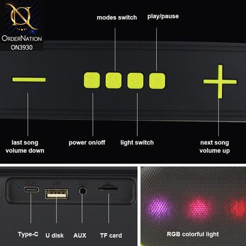 Kisonli LED-915 Super Bass Speakers Blue Tooth Speaker Sound Bar Woofer Speaker With Fm Radio - Black