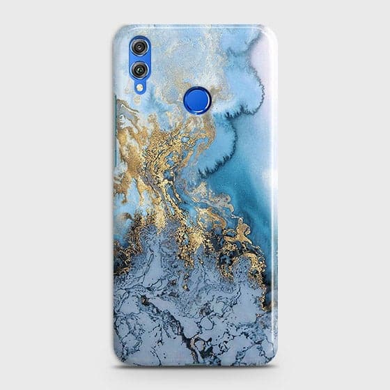 Huawei Honor 8C - Trendy Golden & Blue Ocean Marble Printed Hard Case with Life Time Colors Guarantee ( Fast Delivery )