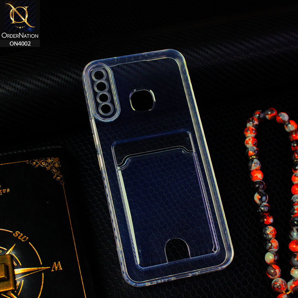 Infinix Hot 8 Cover - Transparent - Soft 4D Design Smart Pocket Card Holder Transparent Clear Soft Case