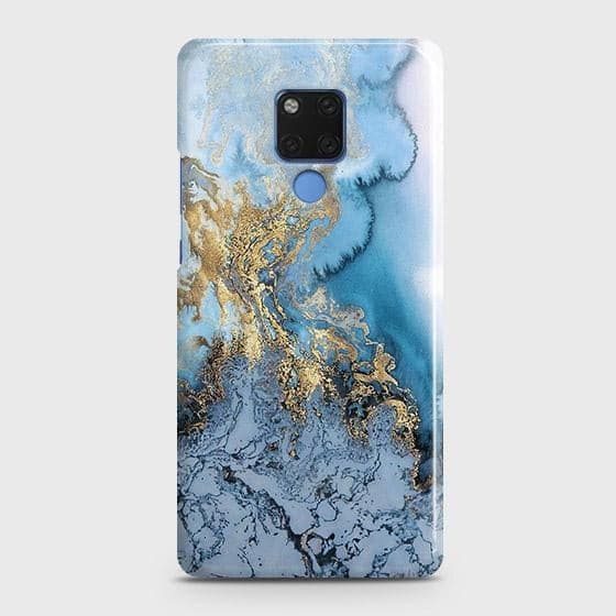 Huawei Mate 20 Cover - Trendy Golden & Blue Ocean Marble Printed Hard Case with Life Time Colors Guarantee ( Fast Delivery )