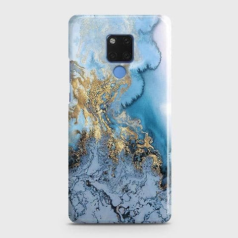 Huawei Mate 20 Cover - Trendy Golden & Blue Ocean Marble Printed Hard Case with Life Time Colors Guarantee ( Fast Delivery )