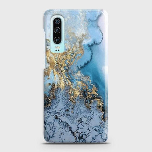 Huawei P30 Cover - Trendy Golden & Blue Ocean Marble Printed Hard Case with Life Time Colors Guarantee ( Fast Delivery )