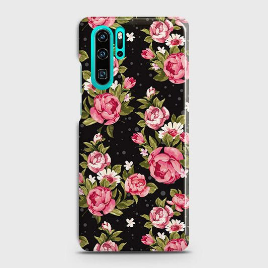Huawei P30 Pro Cover - Trendy Pink Rose Vintage Flowers Printed Hard Case with Life Time Colors Guarantee (Fast Delivery)