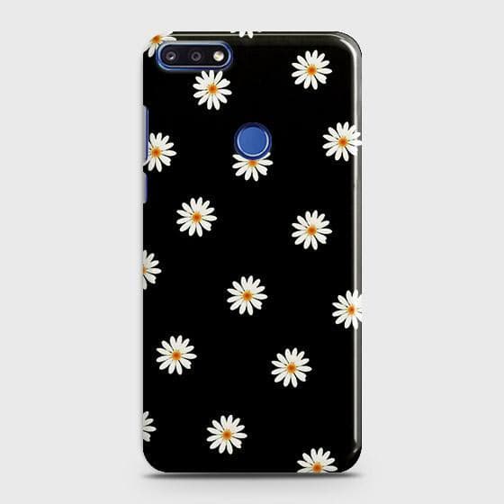 Honor 7A Cover - White Bloom Flowers with Black Background Printed Hard Case with Life Time Colors Guarantee ( Fast Delivery )