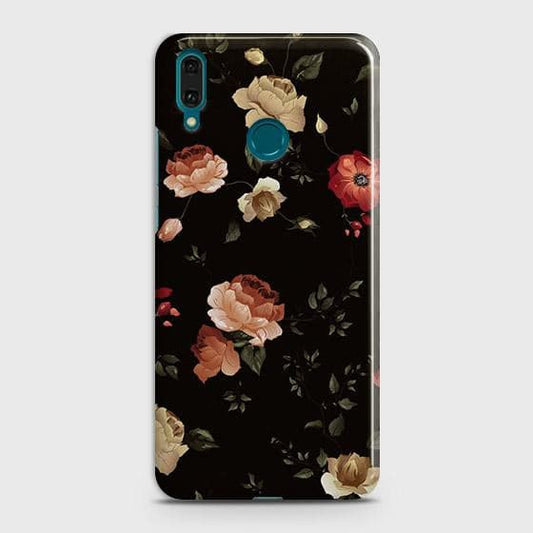 Huawei Y7 2019 Cover - Matte Finish - Dark Rose Vintage Flowers Printed Hard Case with Life Time Colors Guarantee ( Fast Delivery )