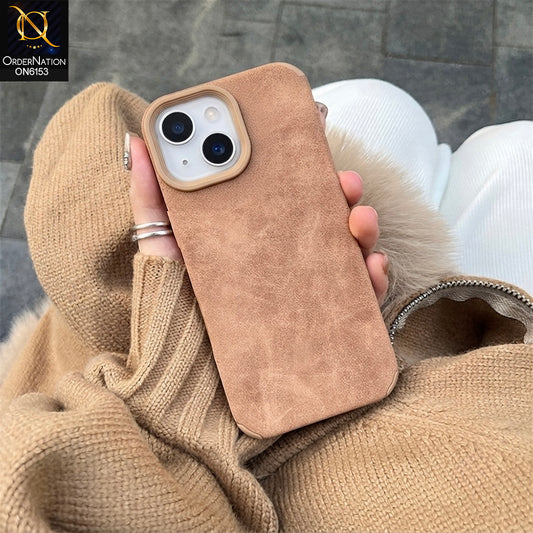 iPhone 14 Cover - Brown - Luxury Matte Soft Suede Leather Phone Case with Camera Protection