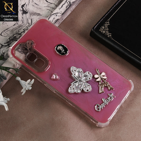 Infinix Hot 70 Cover - Pink- 3D Butterfly & Perfume Bottle Shinny Case Seamless Clear Borders Phone Cover