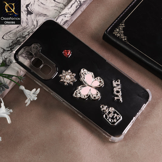 Infinix Hot 70 Cover - Black - 3D Butterfly & Perfume Bottle Shinny Case Seamless Clear Borders Phone Cover