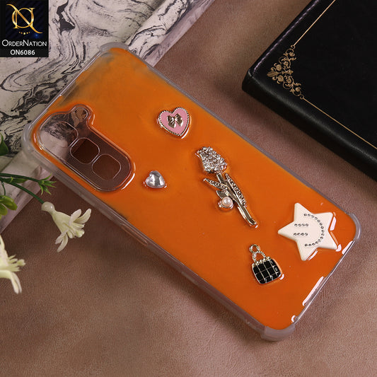Infinix Hot 70 Cover - Orange - 3D Butterfly & Perfume Bottle Shinny Case Seamless Clear Borders Phone Cover