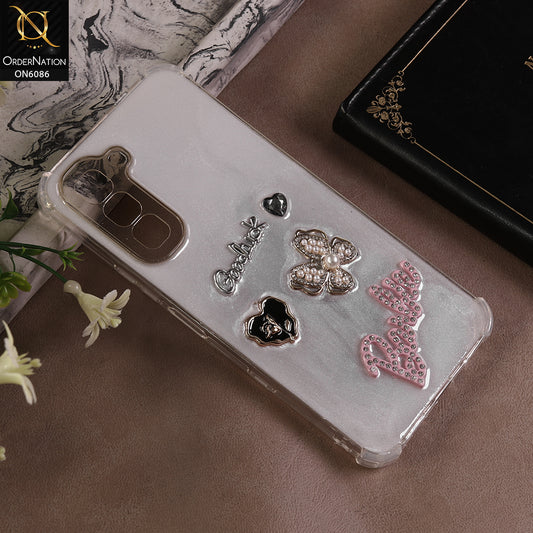 Infinix Hot 70 Cover - White - 3D Butterfly & Perfume Bottle Shinny Case Seamless Clear Borders Phone Cover