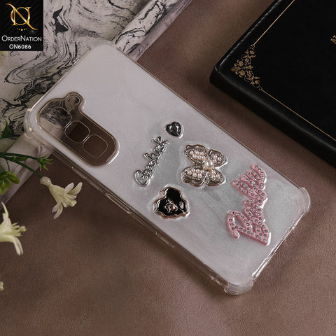 Infinix Hot 70 Cover - White - 3D Butterfly & Perfume Bottle Shinny Case Seamless Clear Borders Phone Cover