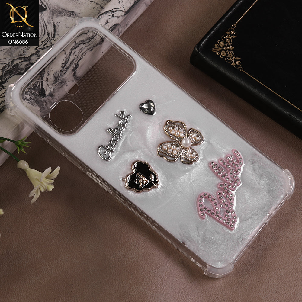 Infinix Smart 20 Cover - White - 3D Butterfly & Perfume Bottle Shinny Case Seamless Clear Borders Phone Cover