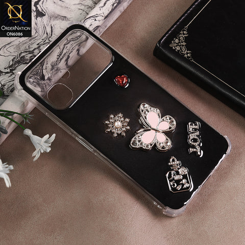 Infinix Smart 20 Cover - Black - 3D Butterfly & Perfume Bottle Shinny Case Seamless Clear Borders Phone Cover
