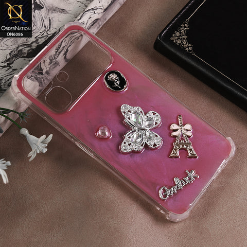 Infinix Smart 20 Cover - Pink- 3D Butterfly & Perfume Bottle Shinny Case Seamless Clear Borders Phone Cover