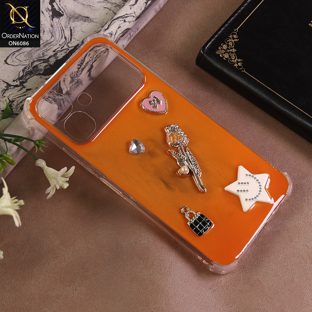 Infinix Smart 20 Cover - Orange - 3D Butterfly & Perfume Bottle Shinny Case Seamless Clear Borders Phone Cover