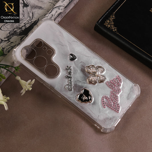 Tecno Camon 50 Pro 4G Cover - White - 3D Butterfly & Perfume Bottle Shinny Case Seamless Clear Borders Phone Cover