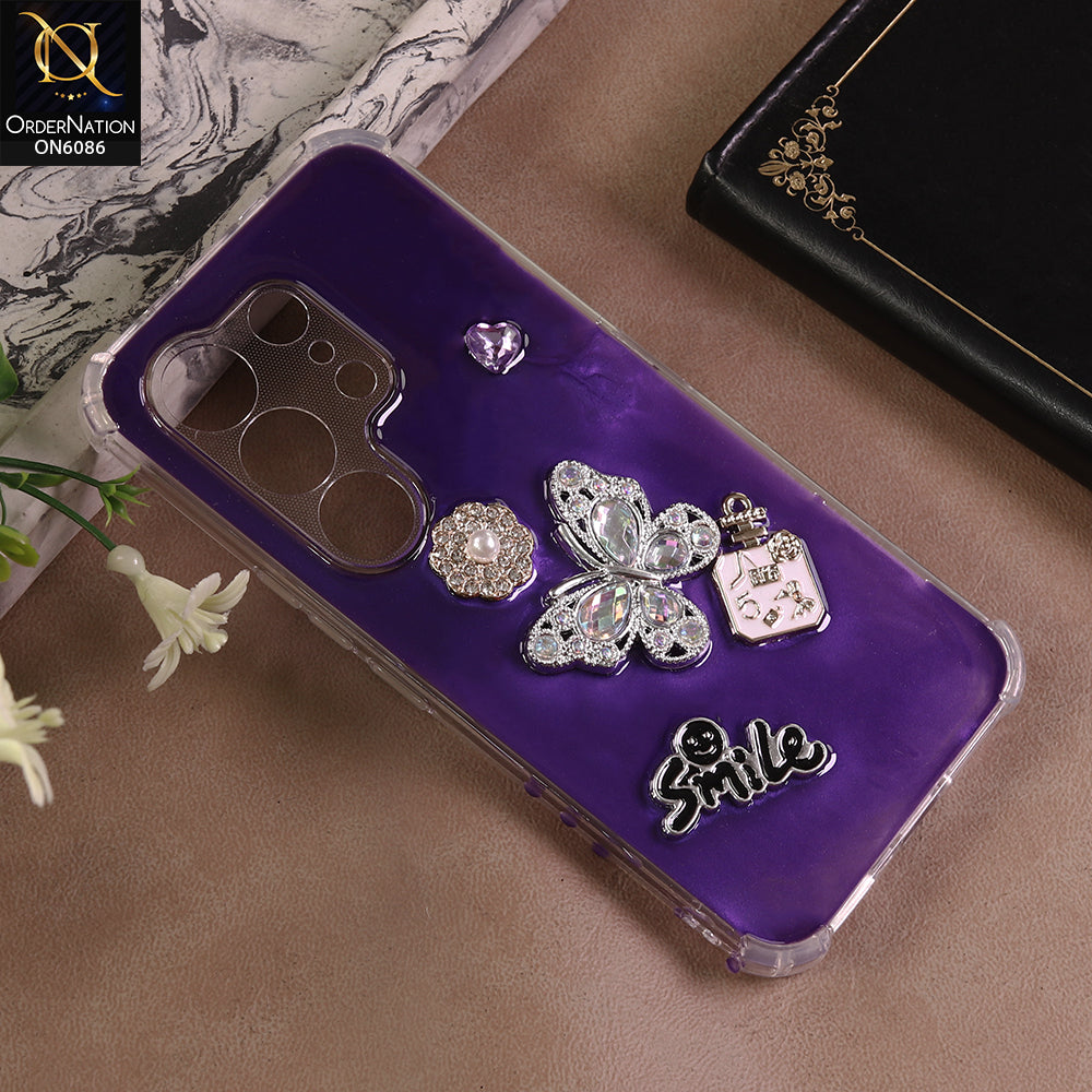 Tecno Camon 50 Pro 4G Cover - Blue - 3D Butterfly & Perfume Bottle Shinny Case Seamless Clear Borders Phone Cover