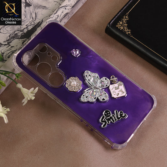 Tecno Camon 50 Pro 4G Cover - Blue - 3D Butterfly & Perfume Bottle Shinny Case Seamless Clear Borders Phone Cover
