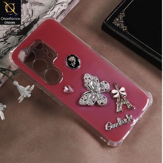 Tecno Camon 50 Pro 4G Cover - Pink- 3D Butterfly & Perfume Bottle Shinny Case Seamless Clear Borders Phone Cover