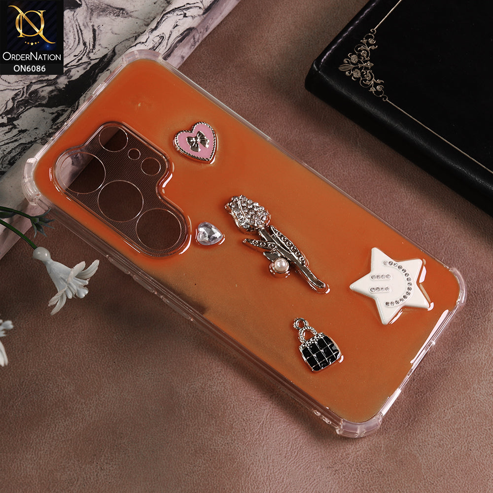 Tecno Camon 50 Pro 5G Cover - Orange - 3D Butterfly & Perfume Bottle Shinny Case Seamless Clear Borders Phone Cover