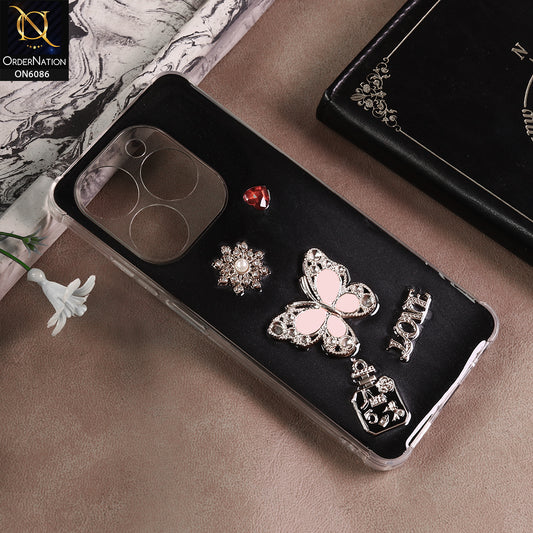 Tecno Spark Go 2024 Cover - Black - 3D Butterfly & Perfume Bottle Shinny Case Seamless Clear Borders Phone Cover