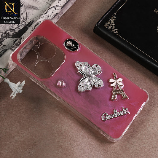 Tecno Spark Go 2024 Cover - Pink- 3D Butterfly & Perfume Bottle Shinny Case Seamless Clear Borders Phone Cover