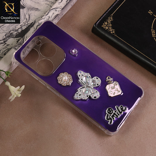 Tecno Spark Go 2024 Cover - Blue - 3D Butterfly & Perfume Bottle Shinny Case Seamless Clear Borders Phone Cover