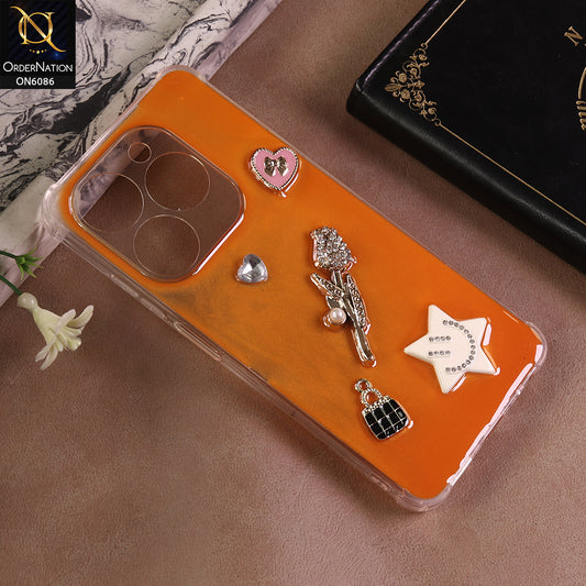 Infinix Smart 8 HD Cover - Orange - 3D Butterfly & Perfume Bottle Shinny Case Seamless Clear Borders Phone Cover