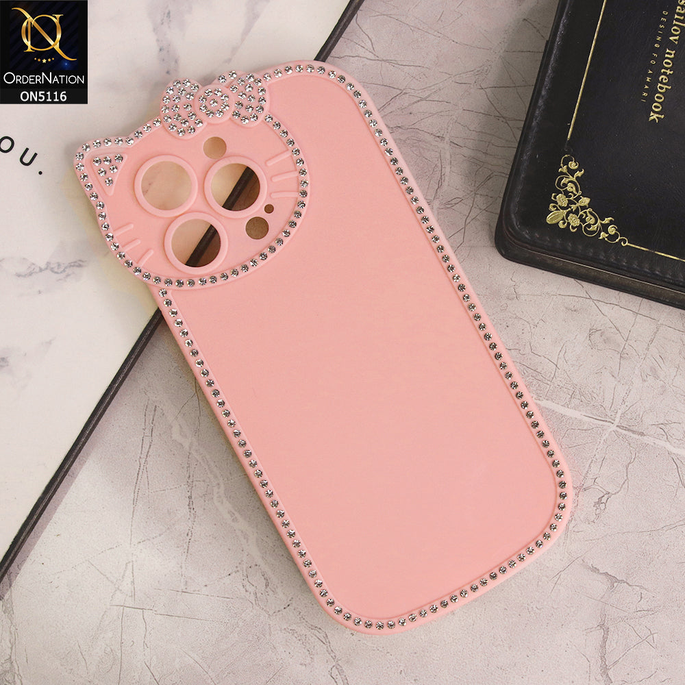 iPhone 15 Pro Max Cover - Pink - Luxury Cartoon Rhinestones Soft Case With Camera Protection