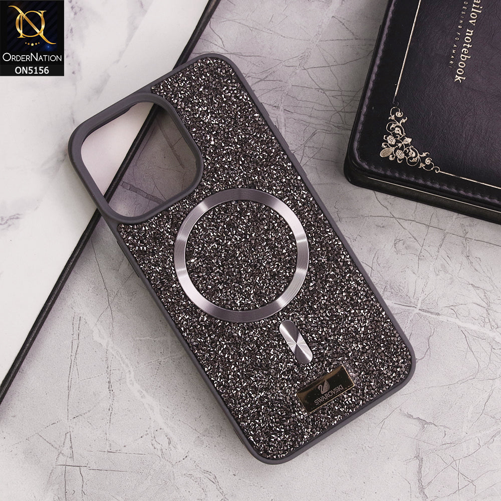 iPhone 15 Pro Max Cover - Gray - New Trendy Bling Rhinestones Magsafe Protective Stylish Soft Case