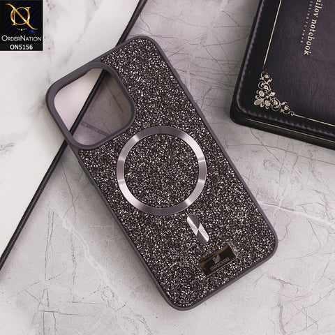iPhone 15 Pro Max Cover - Gray - New Trendy Bling Rhinestones Magsafe Protective Stylish Soft Case