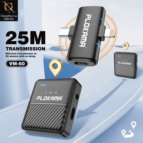 PLOKAMA VM-60 2.4G Wireless Lavalier Microphone Set | 15H Battery & 25M Range