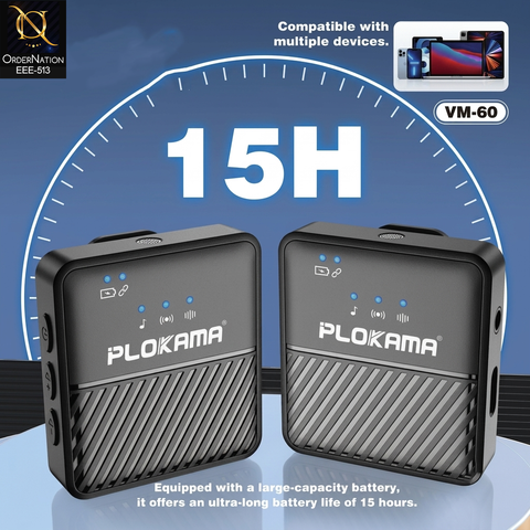 PLOKAMA VM-60 2.4G Wireless Lavalier Microphone Set | 15H Battery & 25M Range