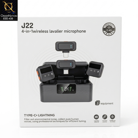 J22 4-in-1 Dual Wireless Lavalier Microphone System with Charging Case