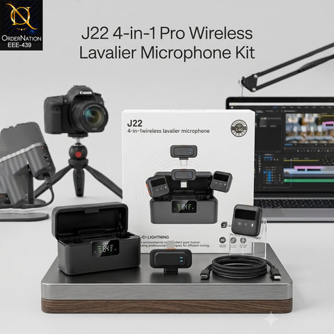 J22 4-in-1 Dual Wireless Lavalier Microphone System with Charging Case