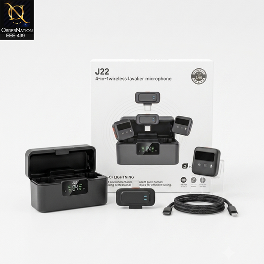 J22 4-in-1 Dual Wireless Lavalier Microphone System with Charging Case