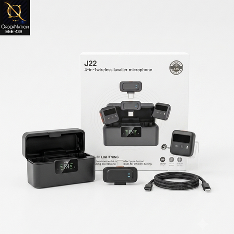 J22 4-in-1 Dual Wireless Lavalier Microphone System with Charging Case
