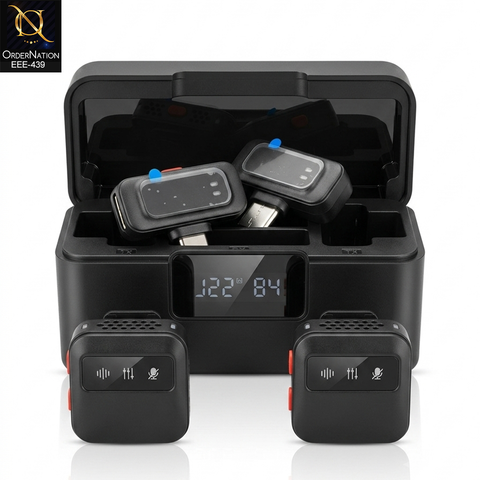 J22 4-in-1 Dual Wireless Lavalier Microphone System with Charging Case