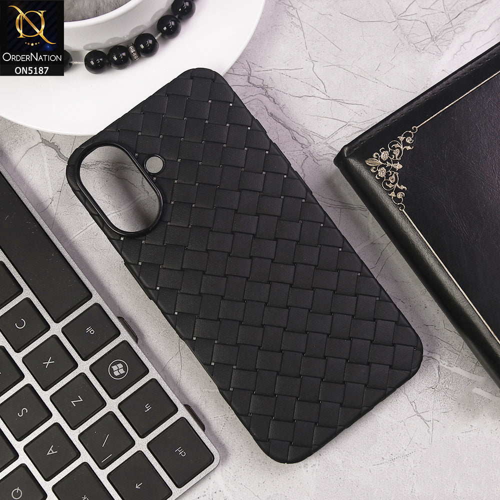 iPhone 16 Cover - Black - New Woven Design Leather Feel Soft TPU Case