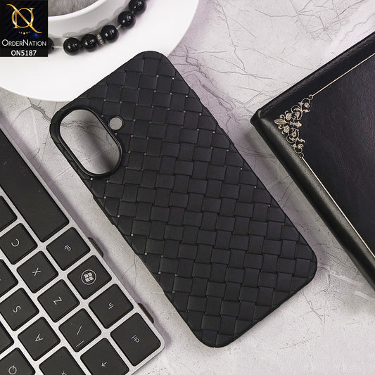 iPhone 16 Cover - Black - New Woven Design Leather Feel Soft TPU Case