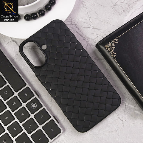 iPhone 16 Cover - Black - New Woven Design Leather Feel Soft TPU Case