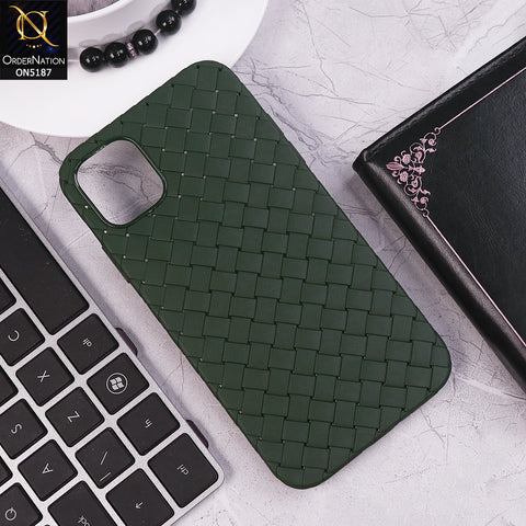 iPhone 11 Cover - Green - New Woven Design Leather Feel Soft TPU Case