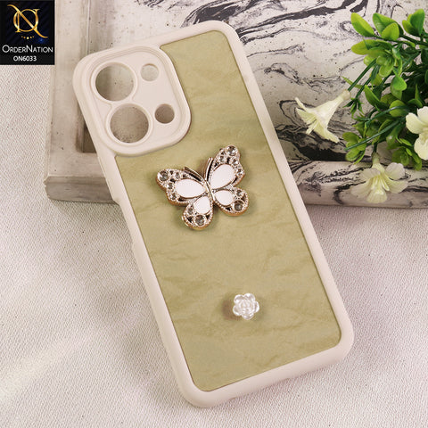 Vivo Y05 Cover  - White - Elegant 3D Rhinestone Butterfly Premium Phone Cover